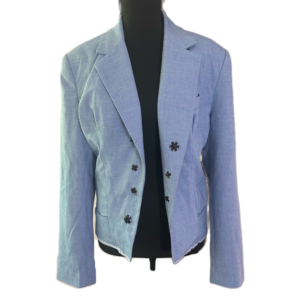 NA-KD Blue Oversize Blazer Back Button Detail Raw Hem EU 36 1100-008316-0003-581